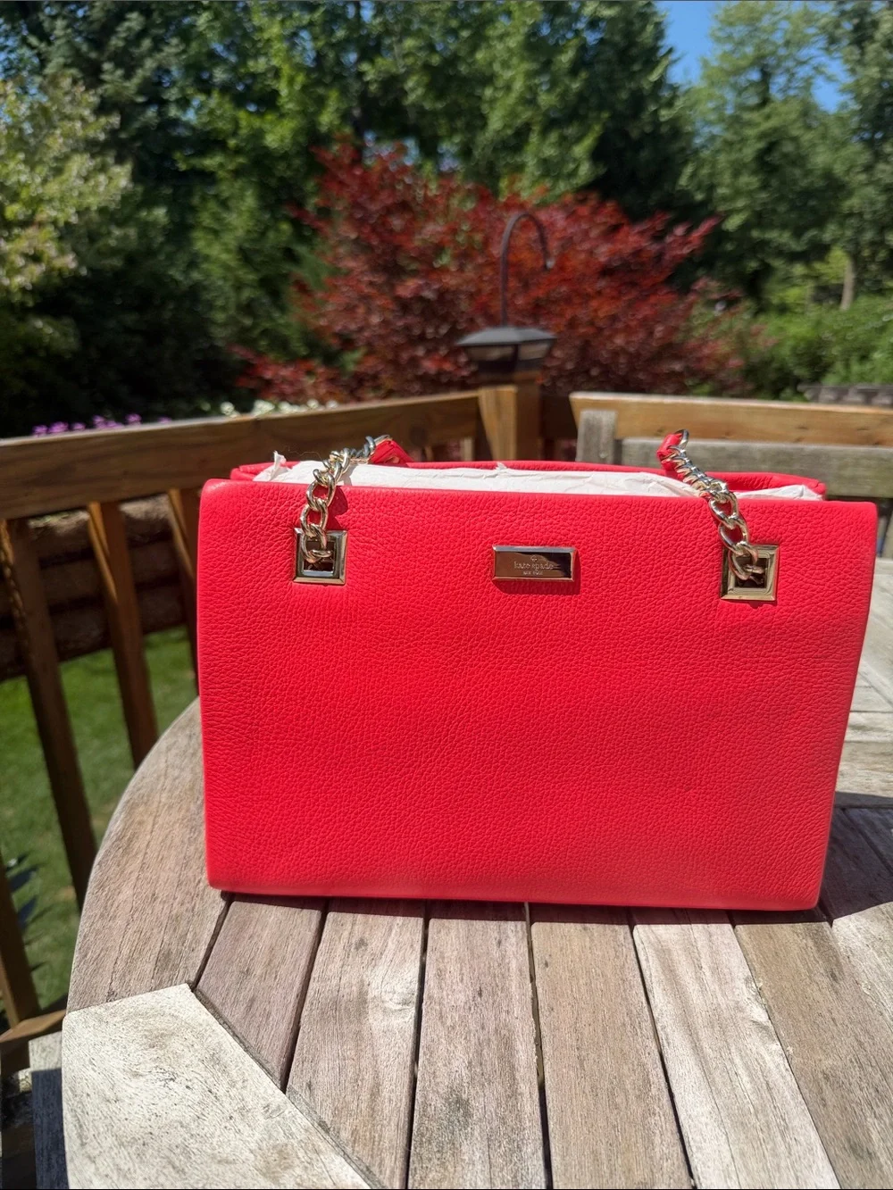 kate spade Red Structured Shoulder Bag with Gold Chain